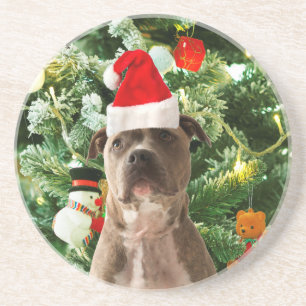 Pitbull Dog Christmas Tree Ornaments Snowman Coaster