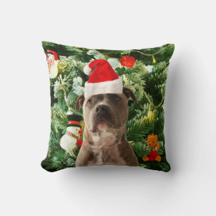 Pitbull Dog Christmas Tree Ornaments Snowman Cushion