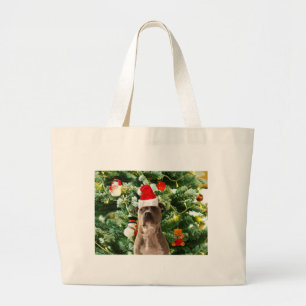 Pitbull Dog Christmas Tree Ornaments Snowman Large Tote Bag