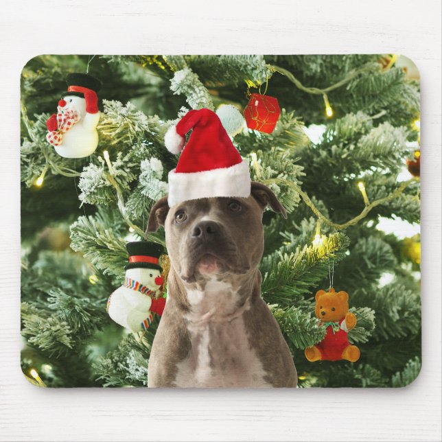 Pitbull Dog Christmas Tree Ornaments Snowman Mouse Mat (Front)