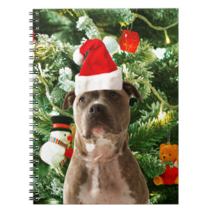 Pitbull Dog Christmas Tree Ornaments Snowman Notebook