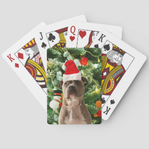 Pitbull Dog Christmas Tree Ornaments Snowman Playing Cards