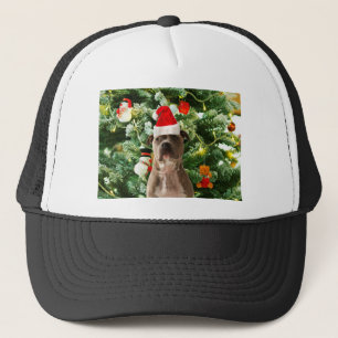 Pitbull Dog Christmas Tree Ornaments Snowman Trucker Hat