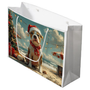 Pitbull Dog Christmas Vintage Beach  Large Gift Bag