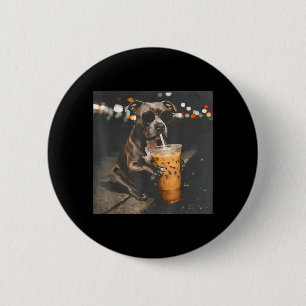 Pitbull Dog Drinking Iced Coffee with Sunglasses 6 Cm Round Badge