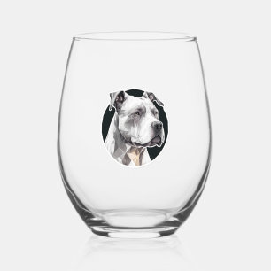 Pitbull dog face stemless wine glass