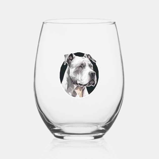 Pitbull dog face stemless wine glass (Front)