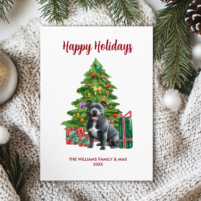 Pitbull Dog Family Christmas Holiday Card (Creator Uploaded)