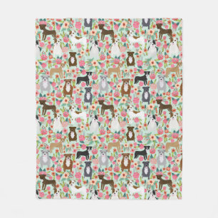 Pitbull Dog Florals Fleece Blanket