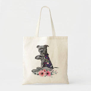 Pitbull Dog Flower PitBull I Love Mom Pitbull Tatt Tote Bag
