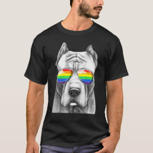 Pitbull Dog Gay Pride Flag Sunglasses Lgbt T-Shirt