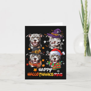 Pitbull Dog Hallothanksmas Halloween Thanksgiving  Card