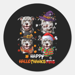 Pitbull Dog Hallothanksmas Halloween Thanksgiving Classic Round Sticker