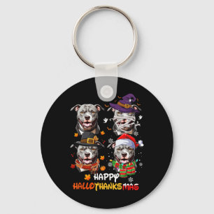 Pitbull Dog Hallothanksmas Halloween Thanksgiving  Key Ring