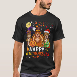 Pitbull Dog Hallothanksmas Halloween Thanksgiving  T-Shirt