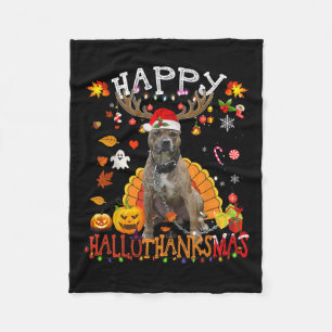 Pitbull Dog Halloween Christmas Dog Happy Hallotha Fleece Blanket