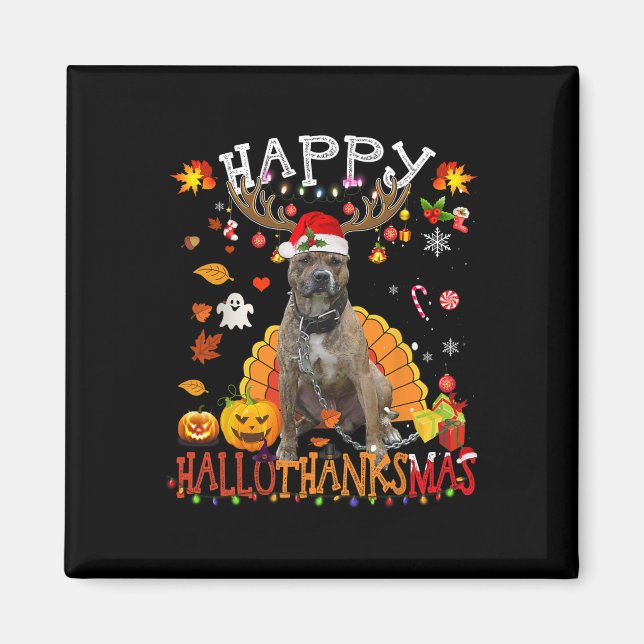 Pitbull Dog Halloween Christmas Dog Happy Hallotha Magnet (Front)