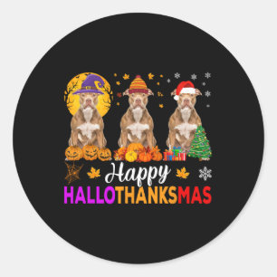 Pitbull Dog Halloween Christmas Hallothanksmas 1 Classic Round Sticker