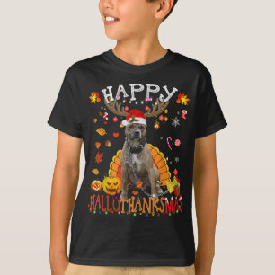 Pitbull Dog Happy Hallothanksmas Halloween Thanksg T-Shirt