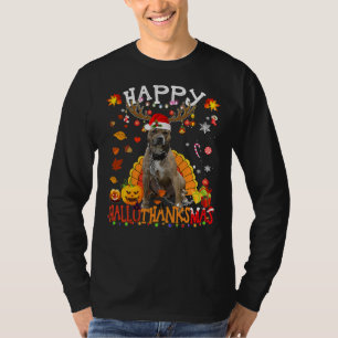 Pitbull Dog Happy Hallothanksmas Halloween Thanksg T-Shirt