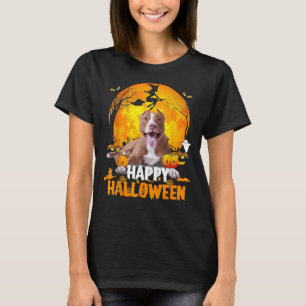 Pitbull Dog Happy Halloween Day With The Moon And T-Shirt