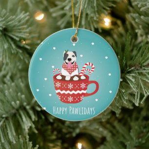 Pitbull Dog Happy Pawlidays  Ceramic Tree Decoration