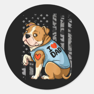 Pitbull Dog I Love Dad Tattoo Funny Family _1  Classic Round Sticker