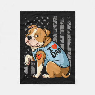 Pitbull Dog I Love Dad Tattoo Funny Family _1 Fleece Blanket