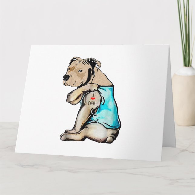 Pitbull Dog I Love Dad Tattoo Funny Family Card (Front)