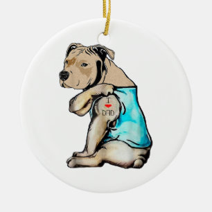 Pitbull Dog I Love Dad Tattoo Funny Family Ceramic Tree Decoration