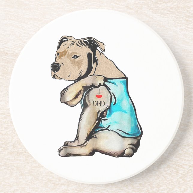 Pitbull Dog I Love Dad Tattoo Funny Family Coaster (Front)