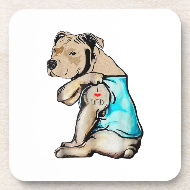 Pitbull Dog I Love Dad Tattoo Funny Family Coaster (Front)