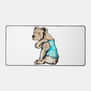 Pitbull Dog I Love Dad Tattoo Funny Family Desk Mat