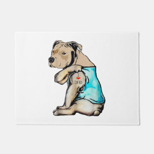 Pitbull Dog I Love Dad Tattoo Funny Family Doormat