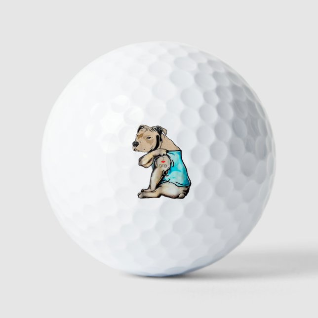Pitbull Dog I Love Dad Tattoo Funny Family Golf Balls (Front)