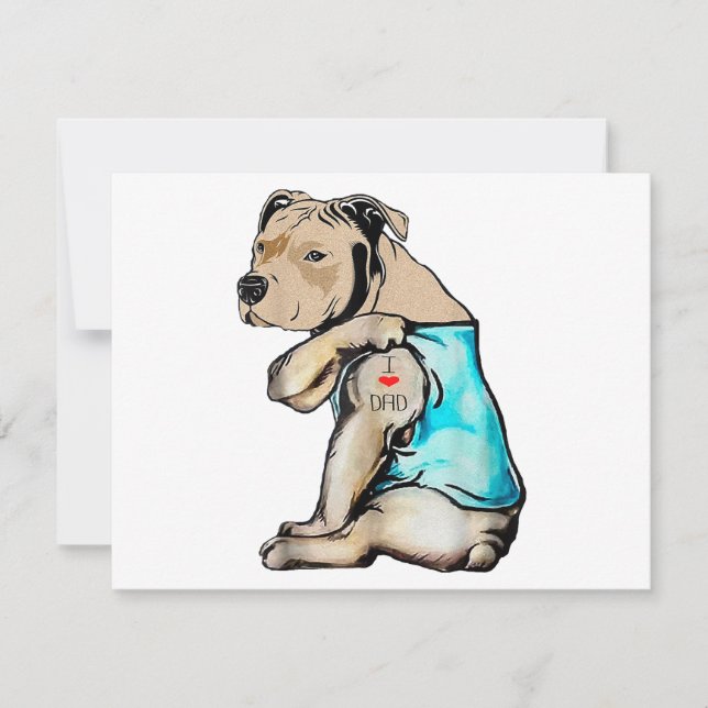 Pitbull Dog I Love Dad Tattoo Funny Family Holiday Card (Front)