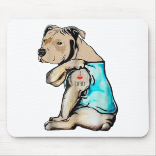 Pitbull Dog I Love Dad Tattoo Funny Family Mouse Mat