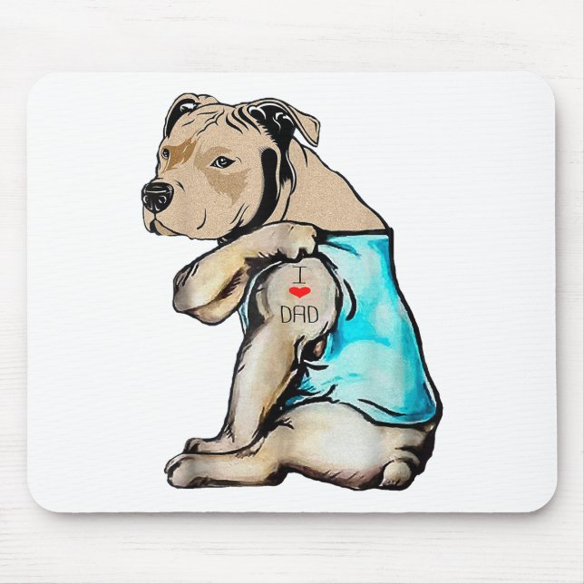 Pitbull Dog I Love Dad Tattoo Funny Family Mouse Mat (Front)