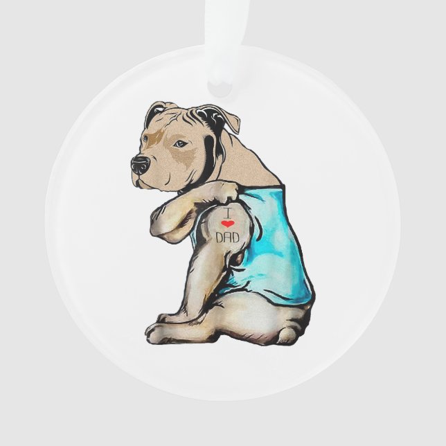 Pitbull Dog I Love Dad Tattoo Funny Family Ornament (Front)