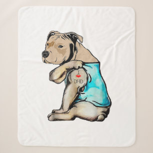 Pitbull Dog I Love Dad Tattoo Funny Family Sherpa Blanket