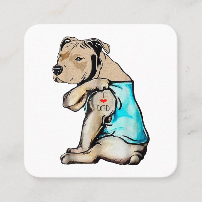 Pitbull Dog I Love Dad Tattoo Funny Family Square Business Card (Front)