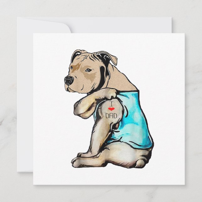 Pitbull Dog I Love Dad Tattoo Funny Family Thank You Card (Front)