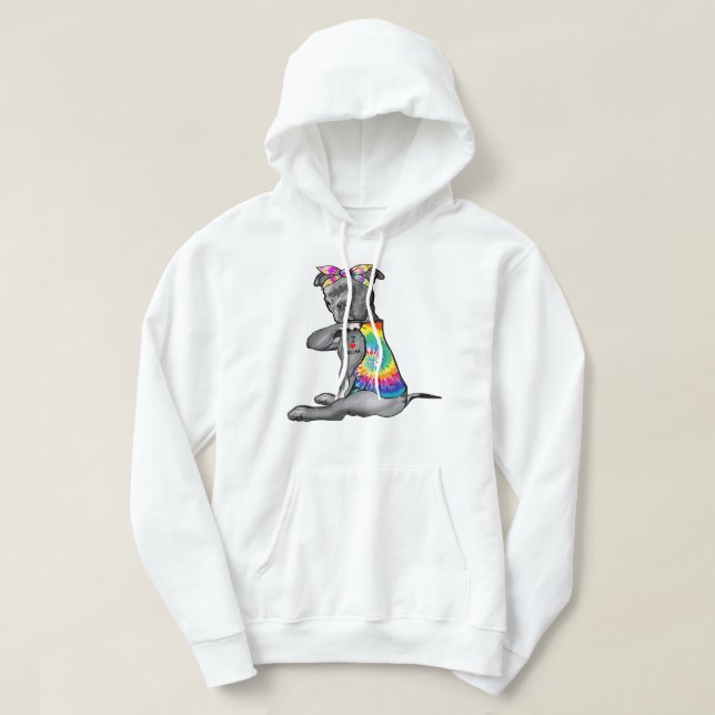 Pitbull Dog I Love Mum Tattoo Pitbull Tie Dye Band Hoodie (Design Front)