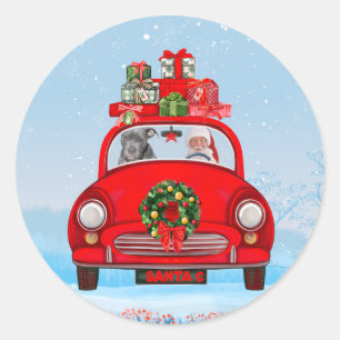 Pitbull Dog In Car With Santa Claus  Classic Round Sticker