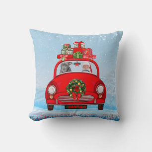 Pitbull Dog In Car With Santa Claus Cushion