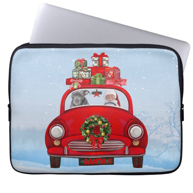 Pitbull Dog In Car With Santa Claus  Laptop Sleeve (Front)