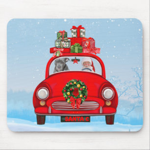 Pitbull Dog In Car With Santa Claus  Mouse Mat