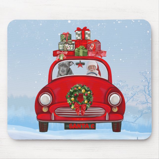 Pitbull Dog In Car With Santa Claus  Mouse Mat (Front)