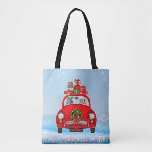 Pitbull Dog In Car With Santa Claus Tote Bag