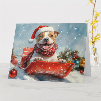 Pitbull Dog in Sledge Let it Snow Christmas Card